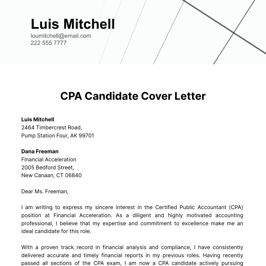 CPA Candidate Cover Letter Template