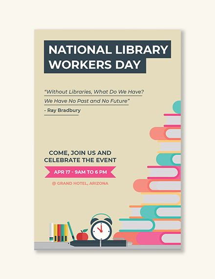 Free National Library Workers Day Pinterest Pin Template to Edit Online