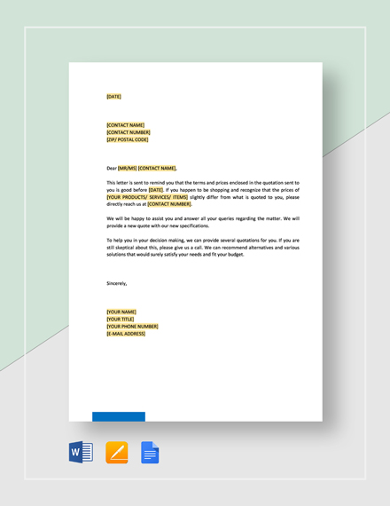 FREE Price Quotation Template - PDF | Word (DOC) | Excel | Apple (MAC ...