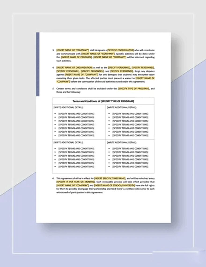 Sample Memorandum of Agreement Template