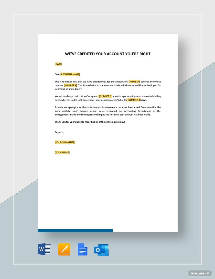 We've Credited Your Account You're Right Template in Google Docs, Word, Pages, Outlook, PDF - Download | Template.net