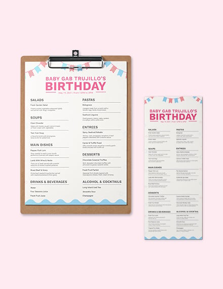 blank birthday menu template