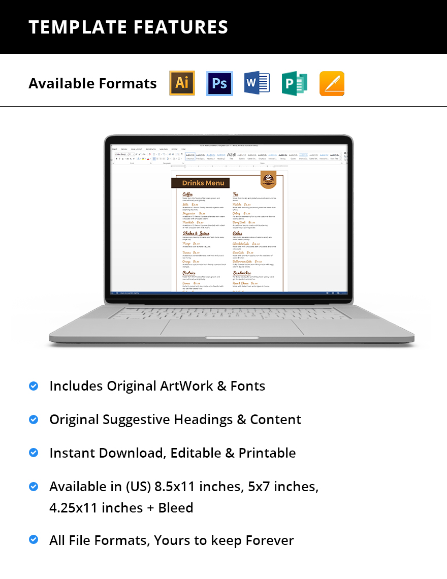 Downloadable Cafe-Coffee Shop Menu Template - Download in Word ...
