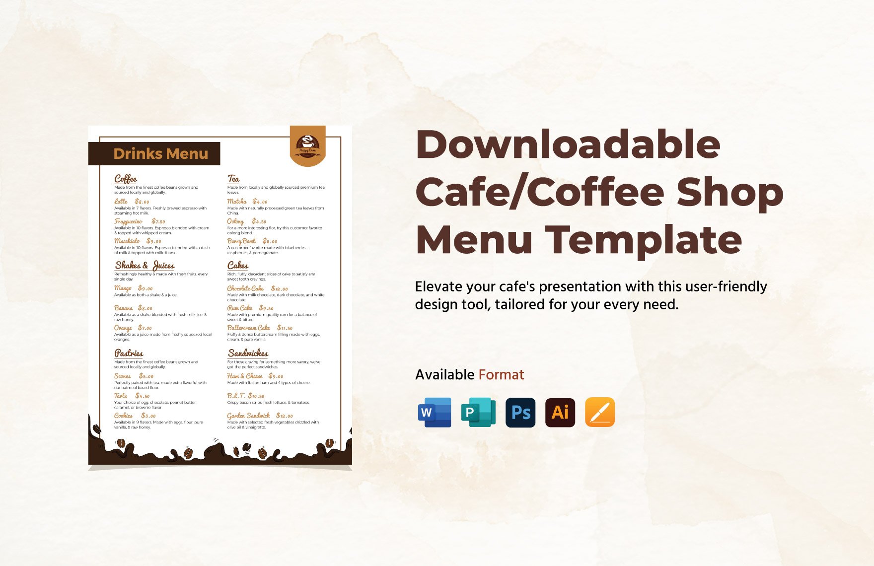 Downloadable Cafe-Coffee Shop Menu Template