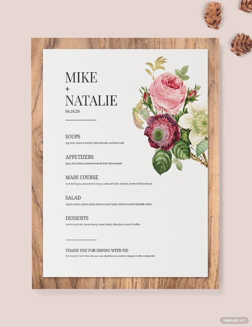 Free Modern Wedding Menu Template in Word, Illustrator, PSD, Apple Pages, Publisher