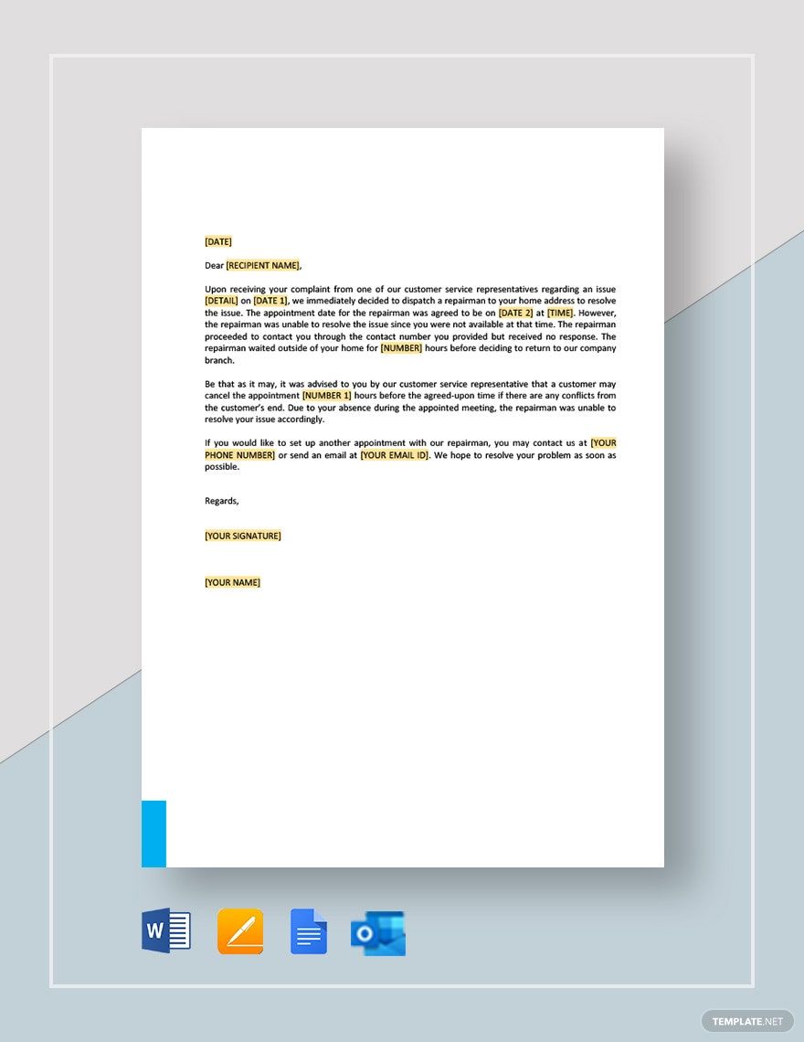 Letter to Customer Not Home for Service Appointment Template