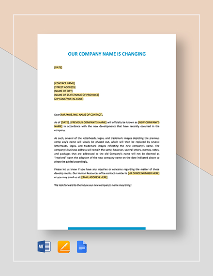 FREE Company Name Change Letter To Customers Template - Word | Google ...