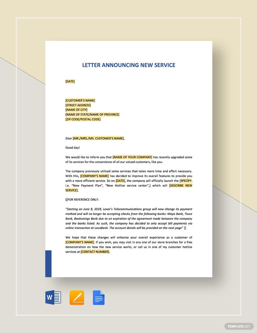Letter Announcing New Service Template