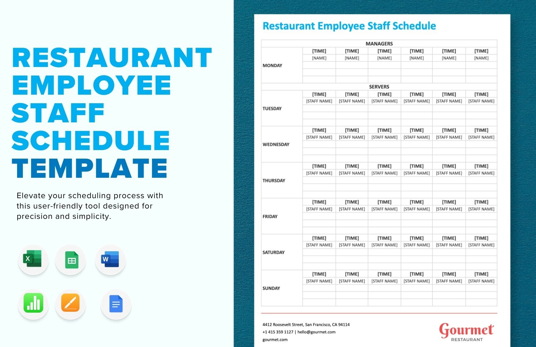 Restaurant Employee Staff Schedule Template