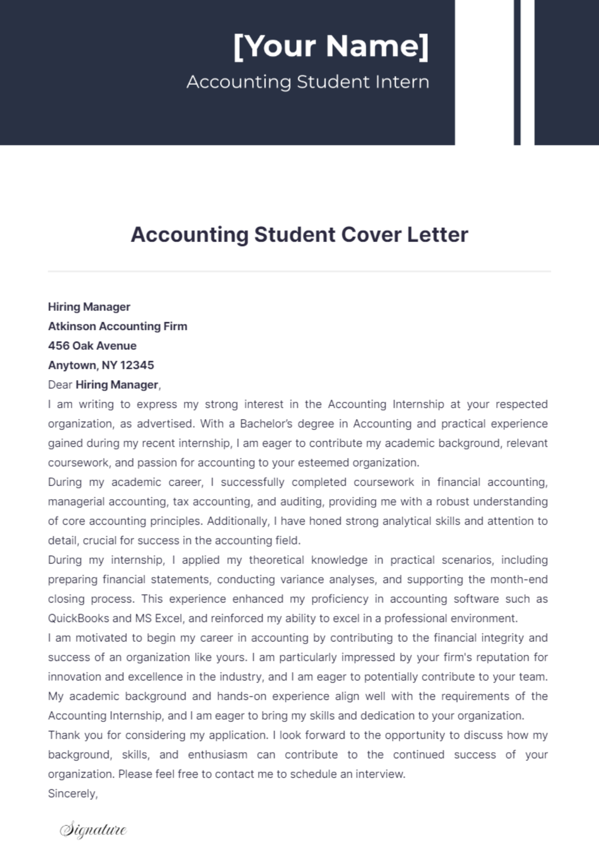 Accounting Student Cover Letter