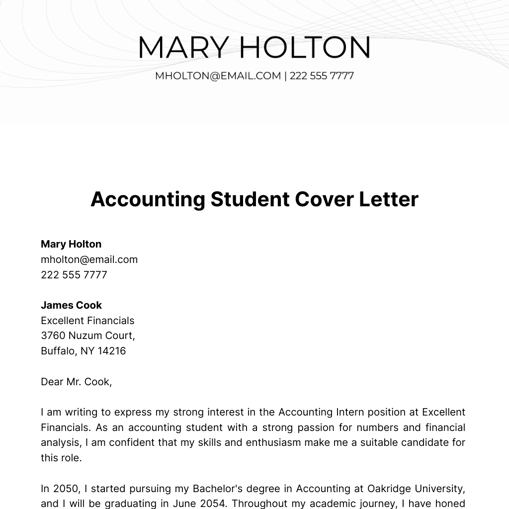 Accounting Student Cover Letter Template