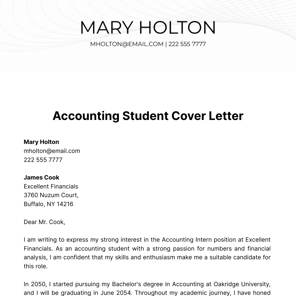 Free Accounting Student Cover Letter Template