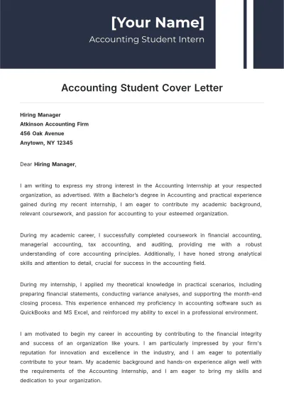 Free Accounting Student Cover Letter to Edit Online