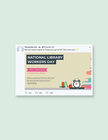 FREE National Library Workers Day Twitter Post Template - PSD