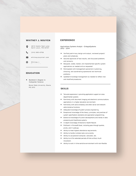 Applications Systems Analyst Resume Template