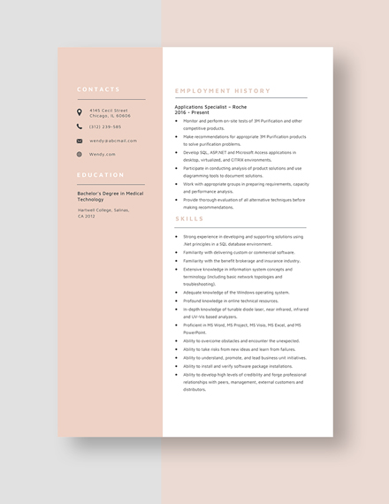 Applications Specialist Resume Template