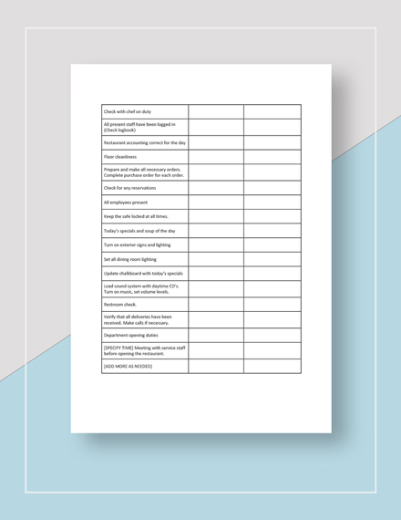 New Restaurant Opening Checklist Template - Download in Word, Google ...