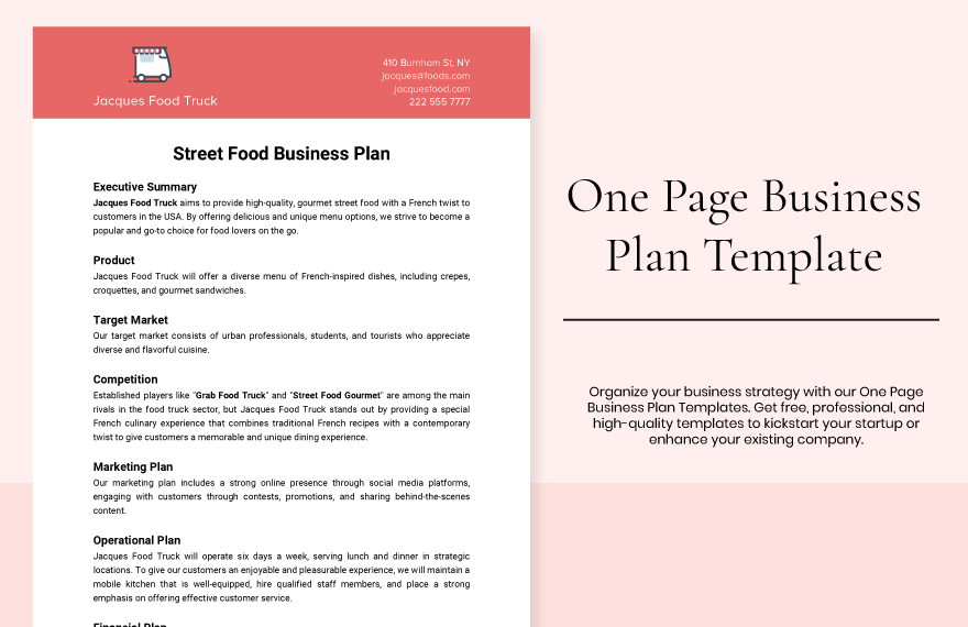 One Page Business Plan Template