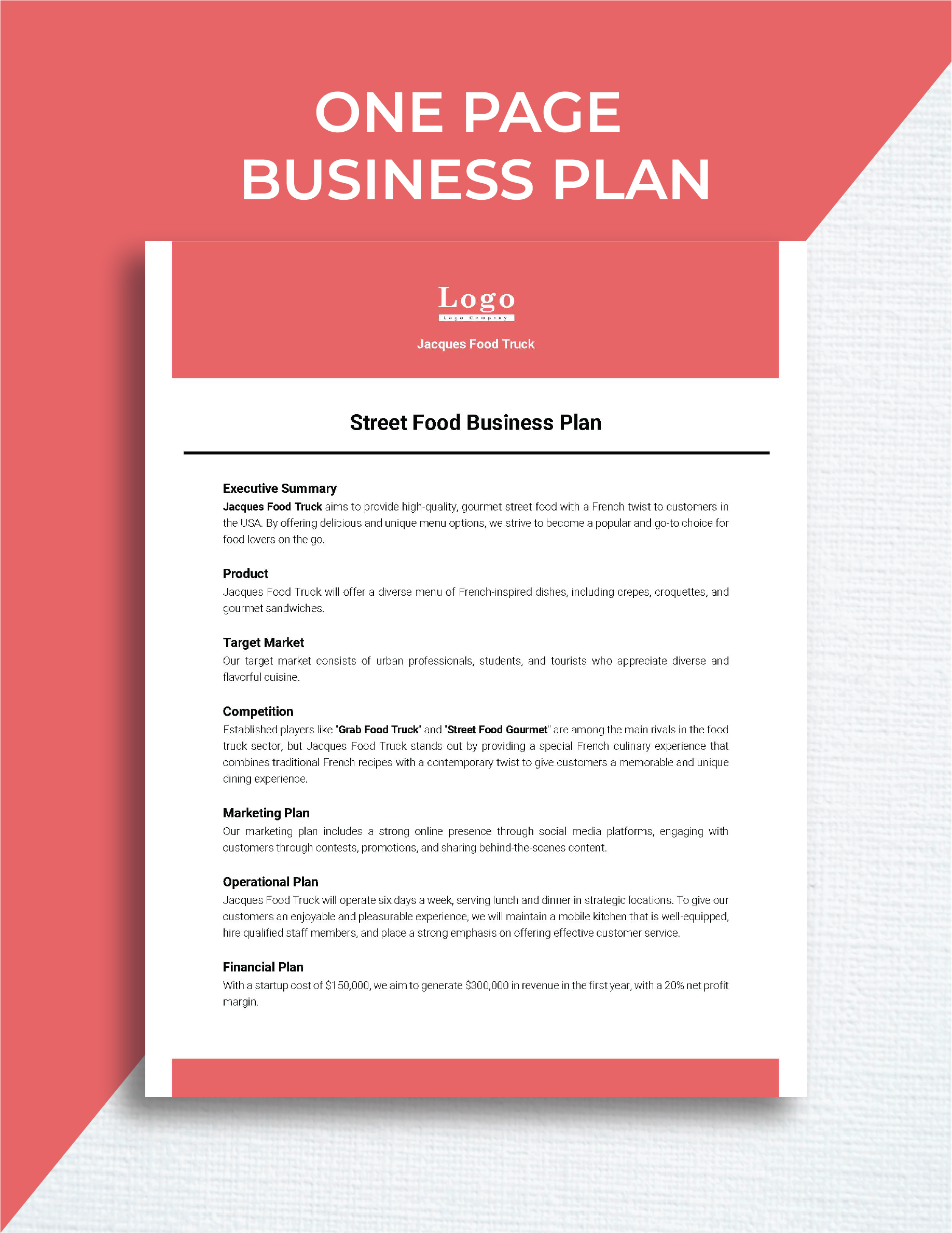 One Page Business Plan Google Docs Templates Design, Free, Download