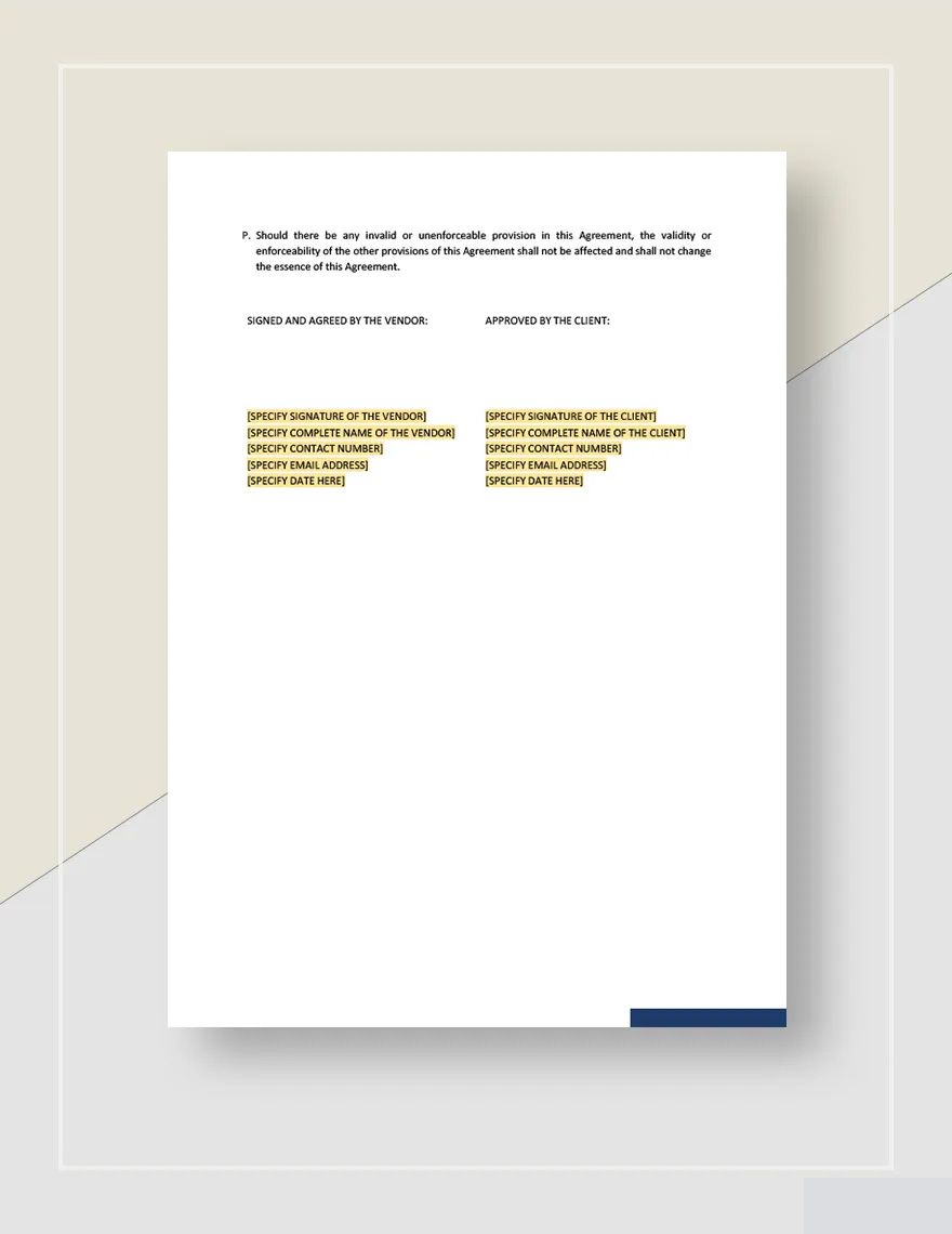 Vendor Agreement for Services Template