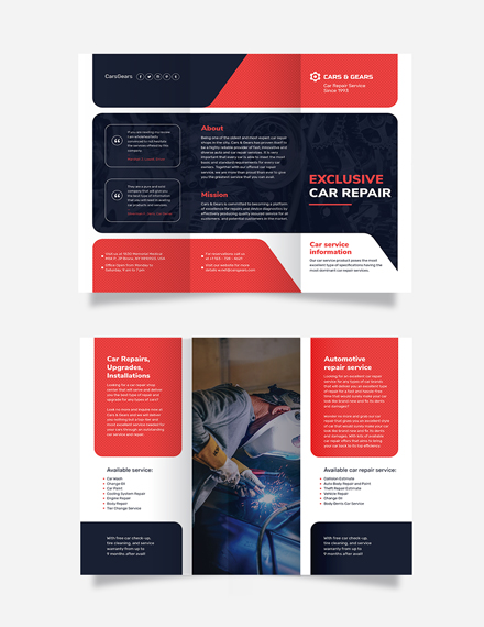 Auto Repair Service Tri-Fold Brochure Template - Illustrator, InDesign, Word, Apple Pages, PSD, Publisher