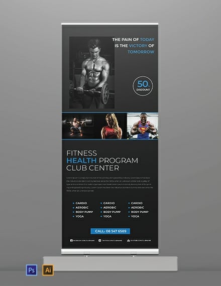 Free Fitness Roll Up Banner Template Psd Illustrator