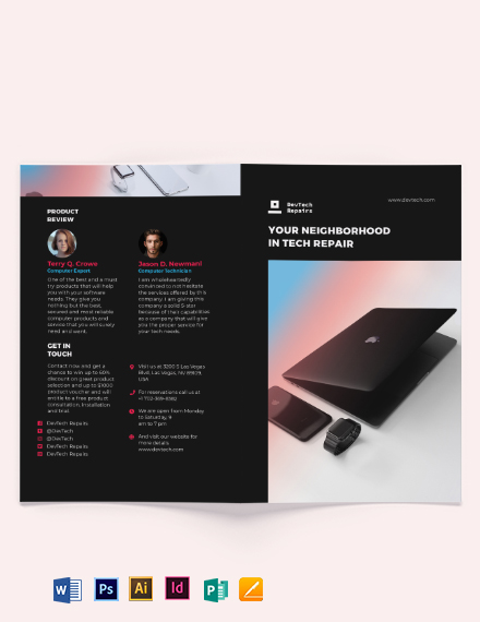 Computer Repair Bi-Fold Brochure Template - Illustrator, InDesign, Word, Apple Pages, PSD, Publisher