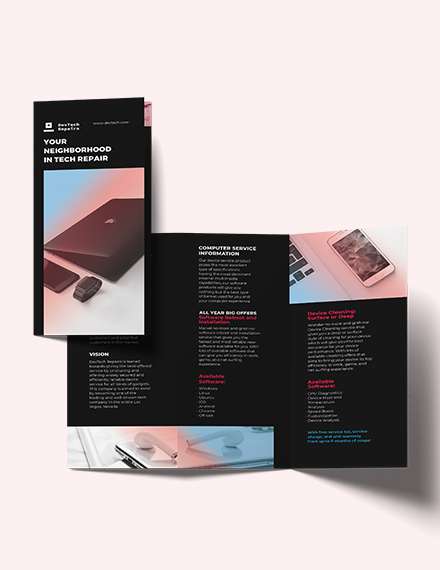 Free Computer Repair Tri-Fold Brochure Template - Illustrator, InDesign, Word, Apple Pages, PSD