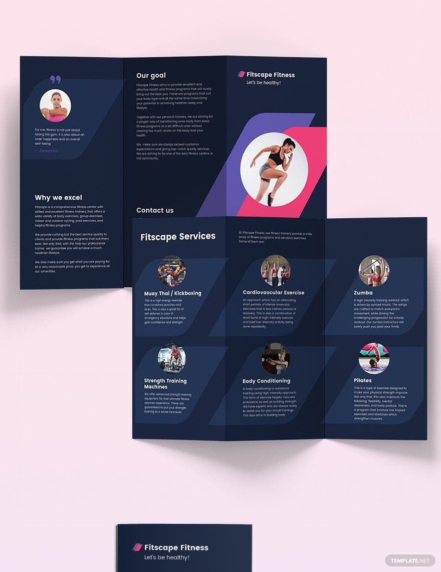 Fitness Center Tri-Fold Brochure Template in Word, Google Docs, Illustrator, PSD, Apple Pages, Publisher, InDesign