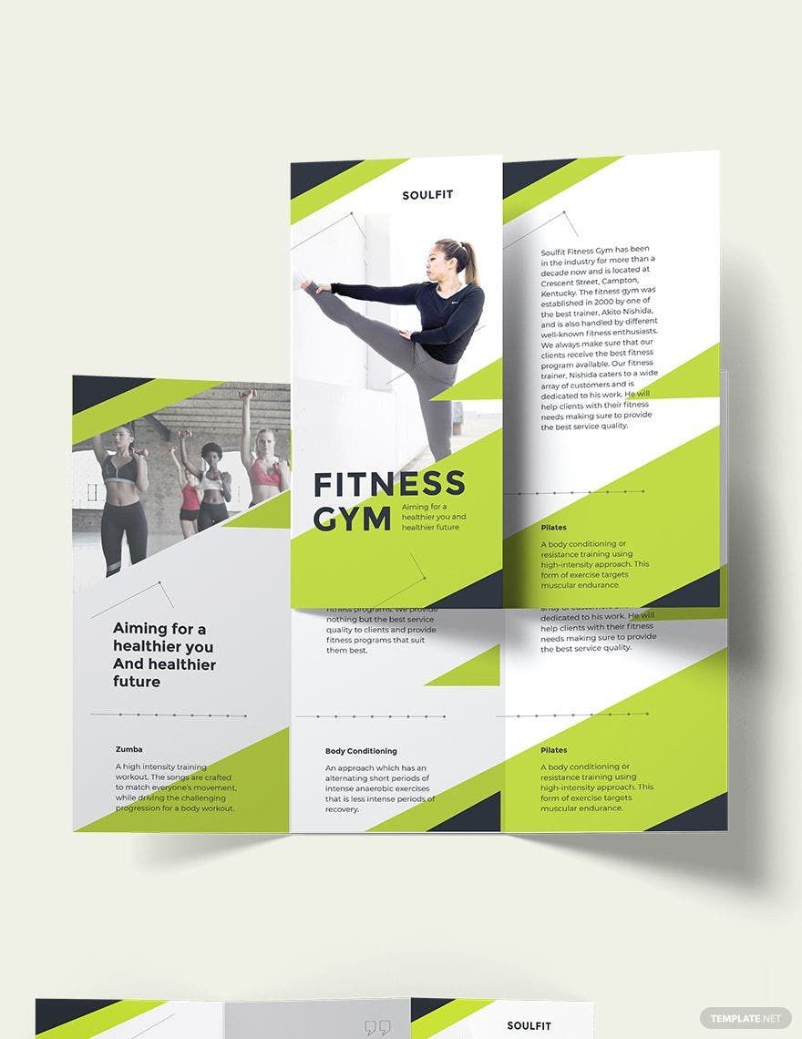 Fitness Gym Tri-Fold Brochure Template in Word, Google Docs, Illustrator, PSD, Apple Pages, Publisher, InDesign