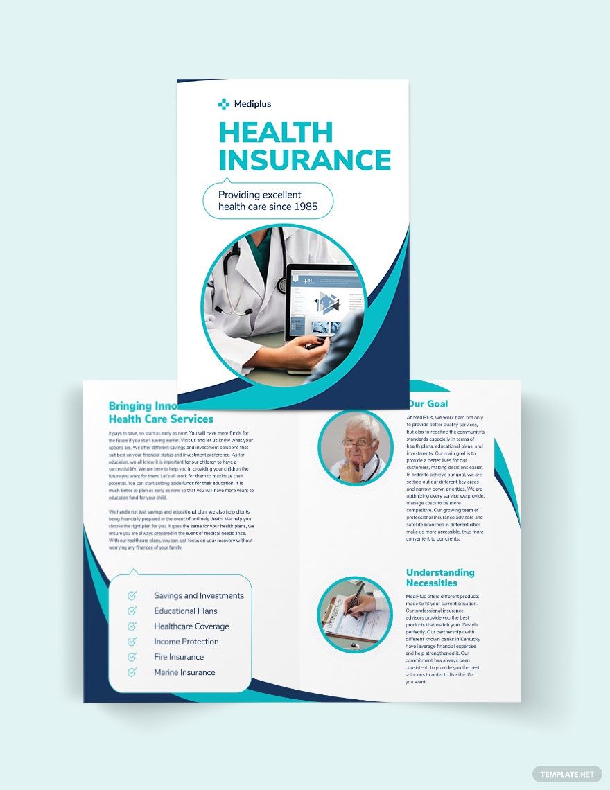 Health Insurance Company Bi-Fold Brochure Template