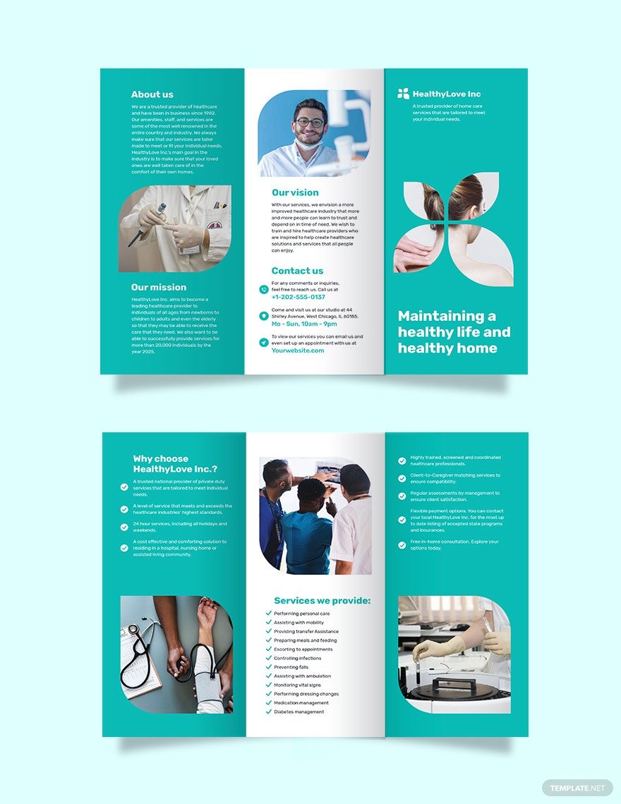 Home Healthcare Tri-Fold Brochure Template in Word, Google Docs, Illustrator, PSD, Apple Pages, Publisher, InDesign