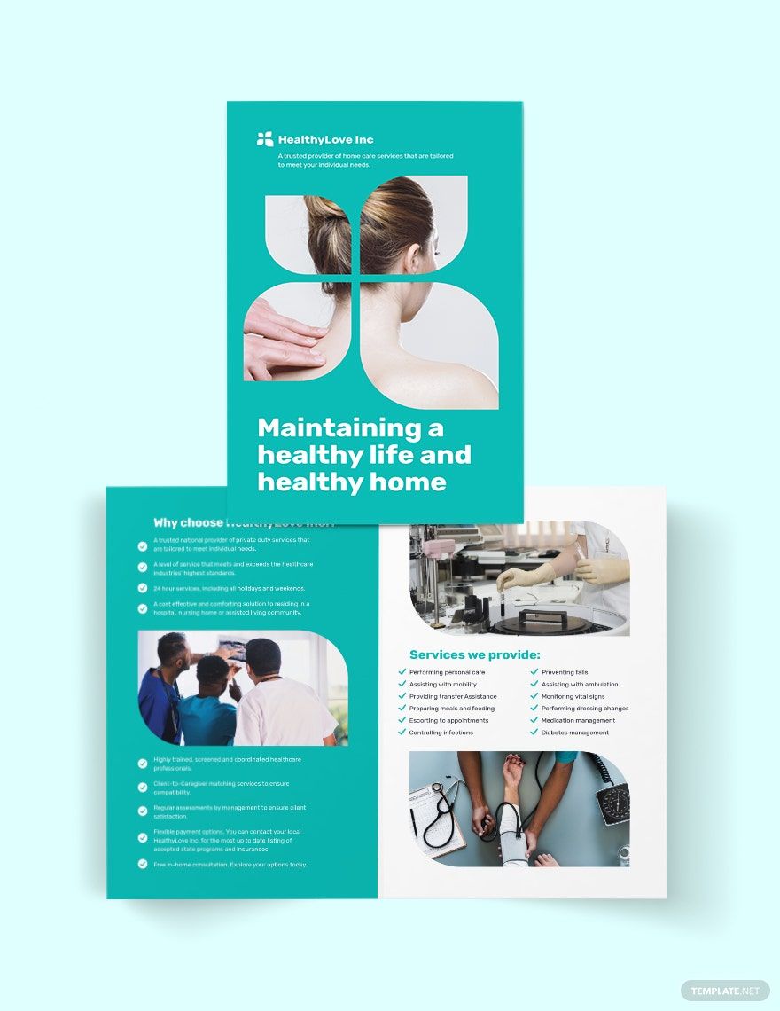Home Healthcare Bi-Fold Brochure Template in Word, Google Docs, Illustrator, PSD, Apple Pages, Publisher, InDesign