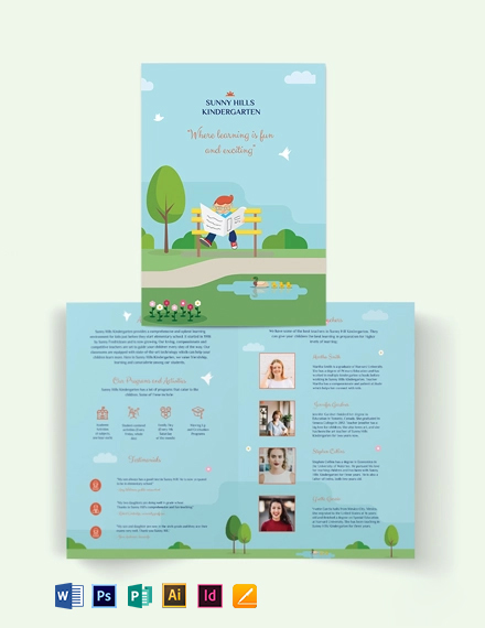 Kindergarden Bi-Fold Brochure Template - Illustrator, InDesign, Word, Apple Pages, PSD, Publisher