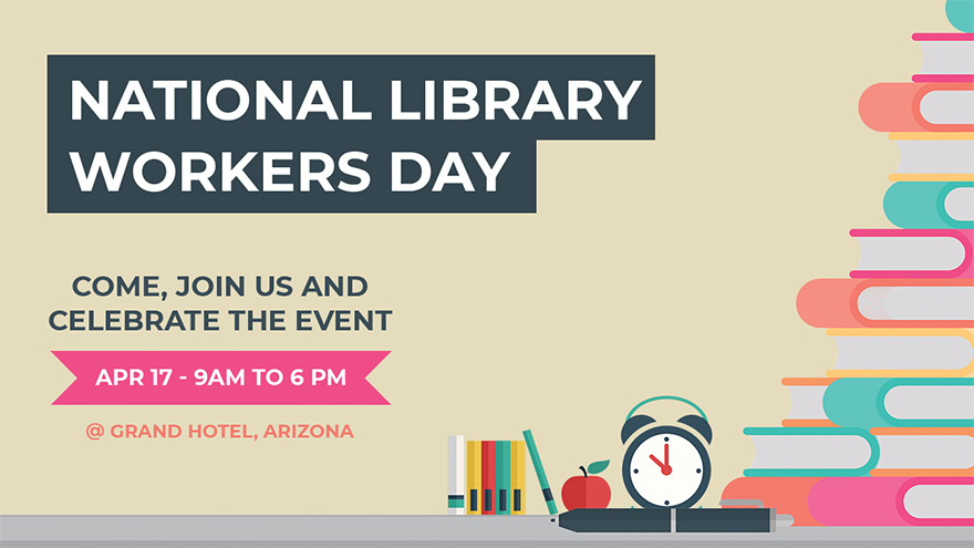 Simple National Library Workers Day YouTube Video Thumbnail Template