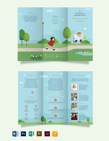 Kindergarden Tri-Fold Brochure Template - Illustrator, InDesign, Word, Apple Pages, PSD, Publisher