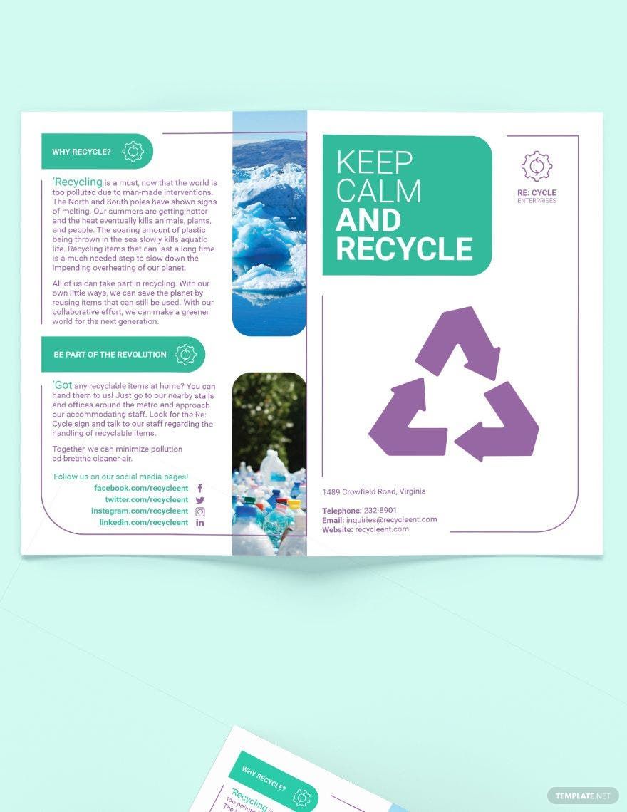 Recycling Bi-Fold Brochure Template in Word, Google Docs, Illustrator, PSD, Apple Pages, Publisher, InDesign