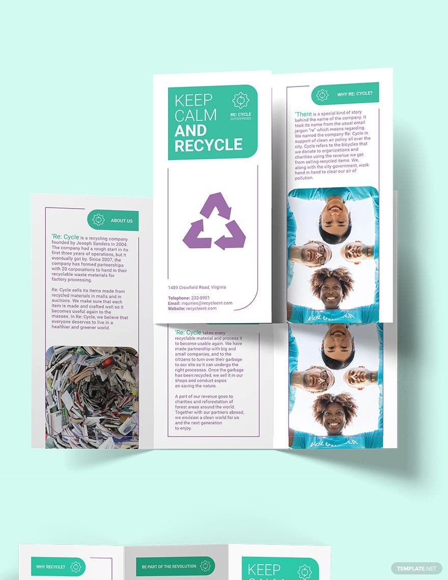 Recycling Tri-Fold Brochure Template in Word, Google Docs, Illustrator, PSD, Apple Pages, Publisher, InDesign