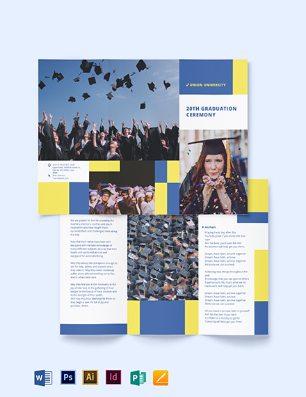 University Graduation Tri-Fold Brochure Template - Illustrator, InDesign, Word, Apple Pages, PSD, Publisher