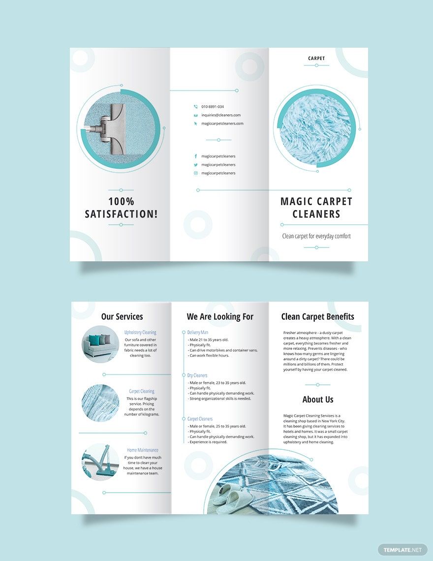 Carpet Cleaning Tri-Fold Brochure Template in Word, Google Docs, Illustrator, PSD, Apple Pages, Publisher, InDesign