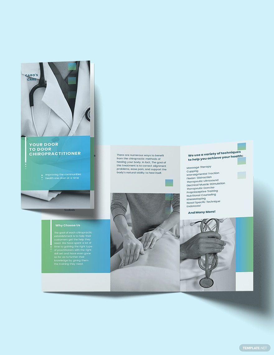 Chiropractic Tri-Fold Brochure Template in Word, Google Docs, Illustrator, PSD, Apple Pages, Publisher, InDesign