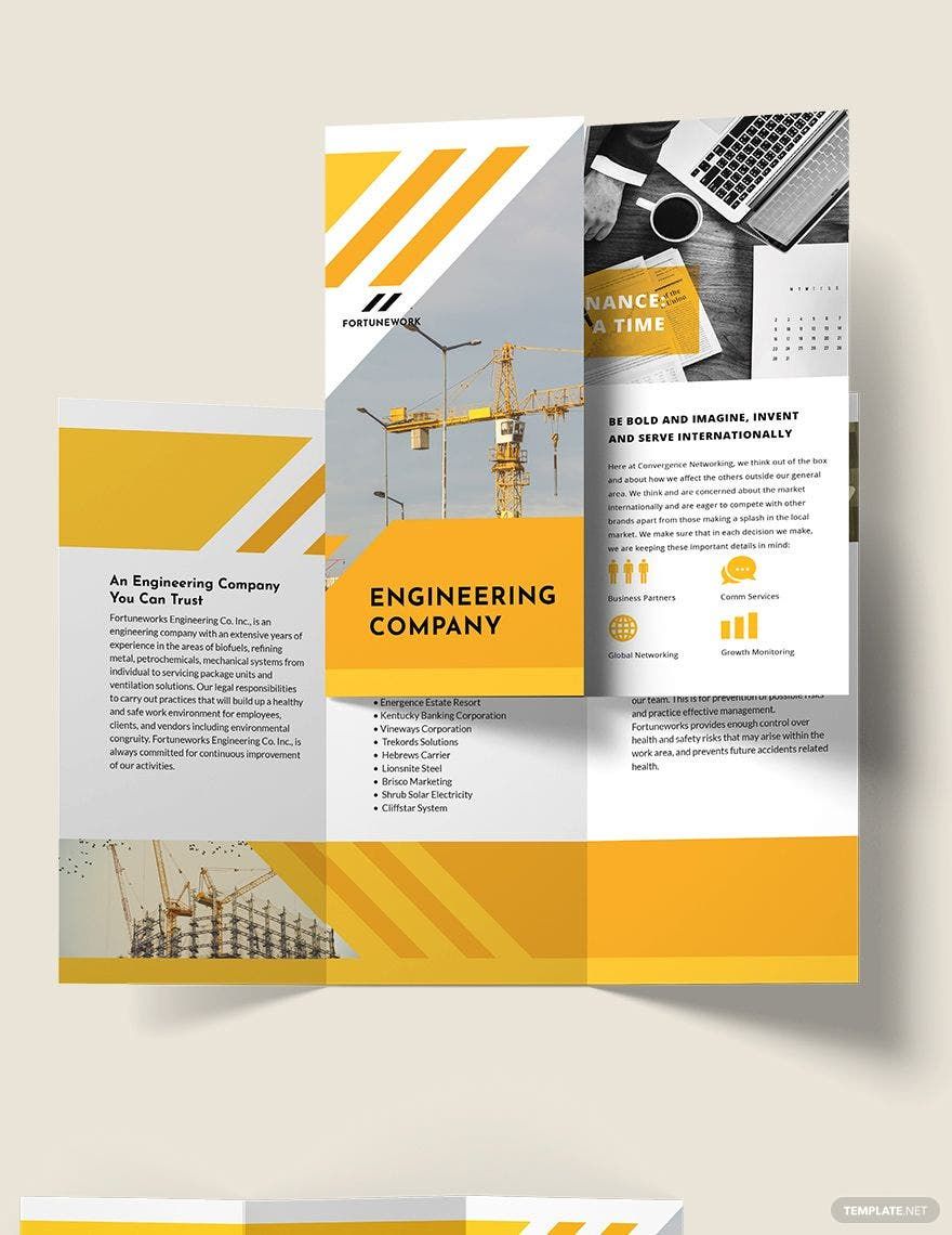 Engineering Company Tri-Fold Brochure Template in Word, Google Docs, Illustrator, PSD, Apple Pages, Publisher, InDesign