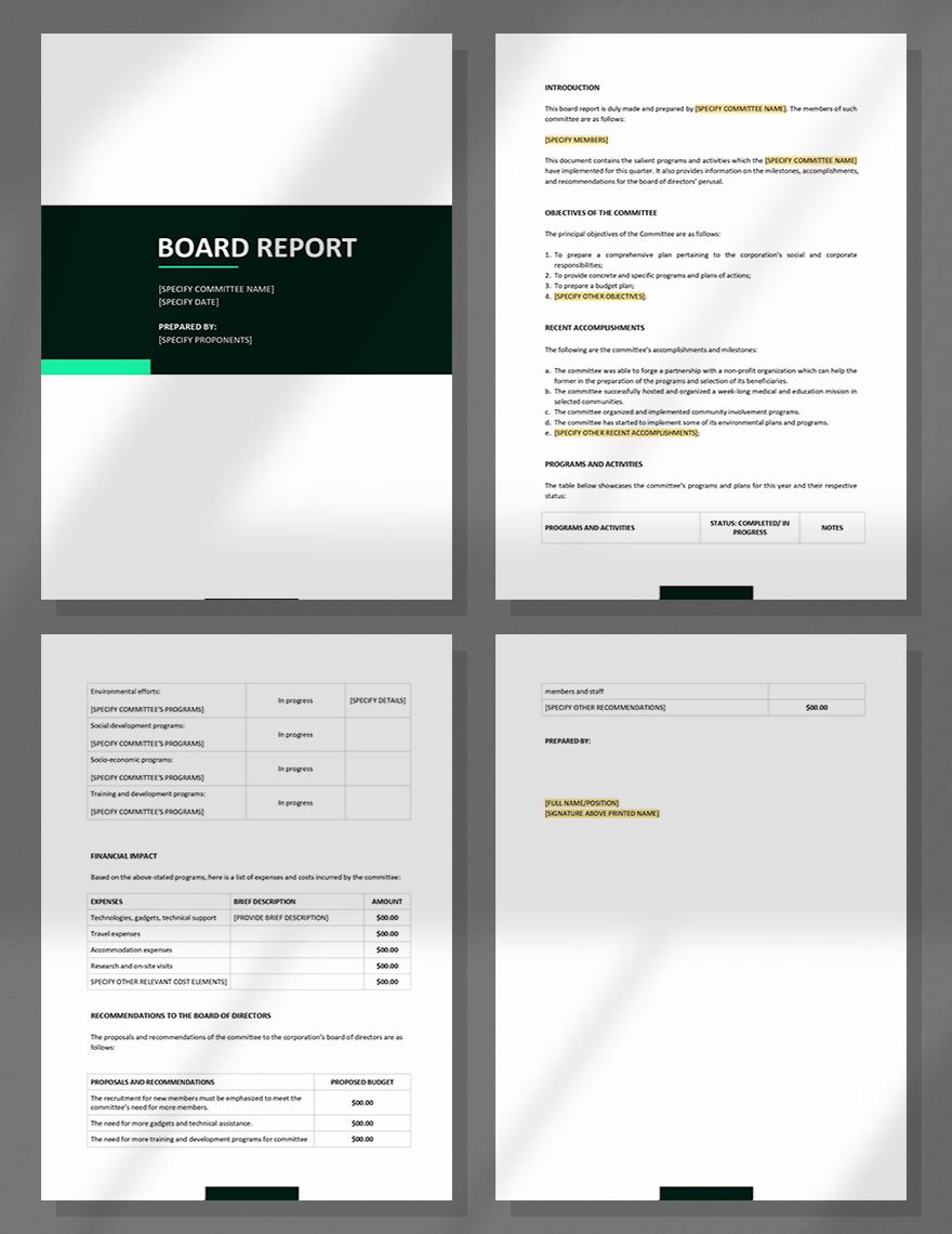 Basic Board Report Template