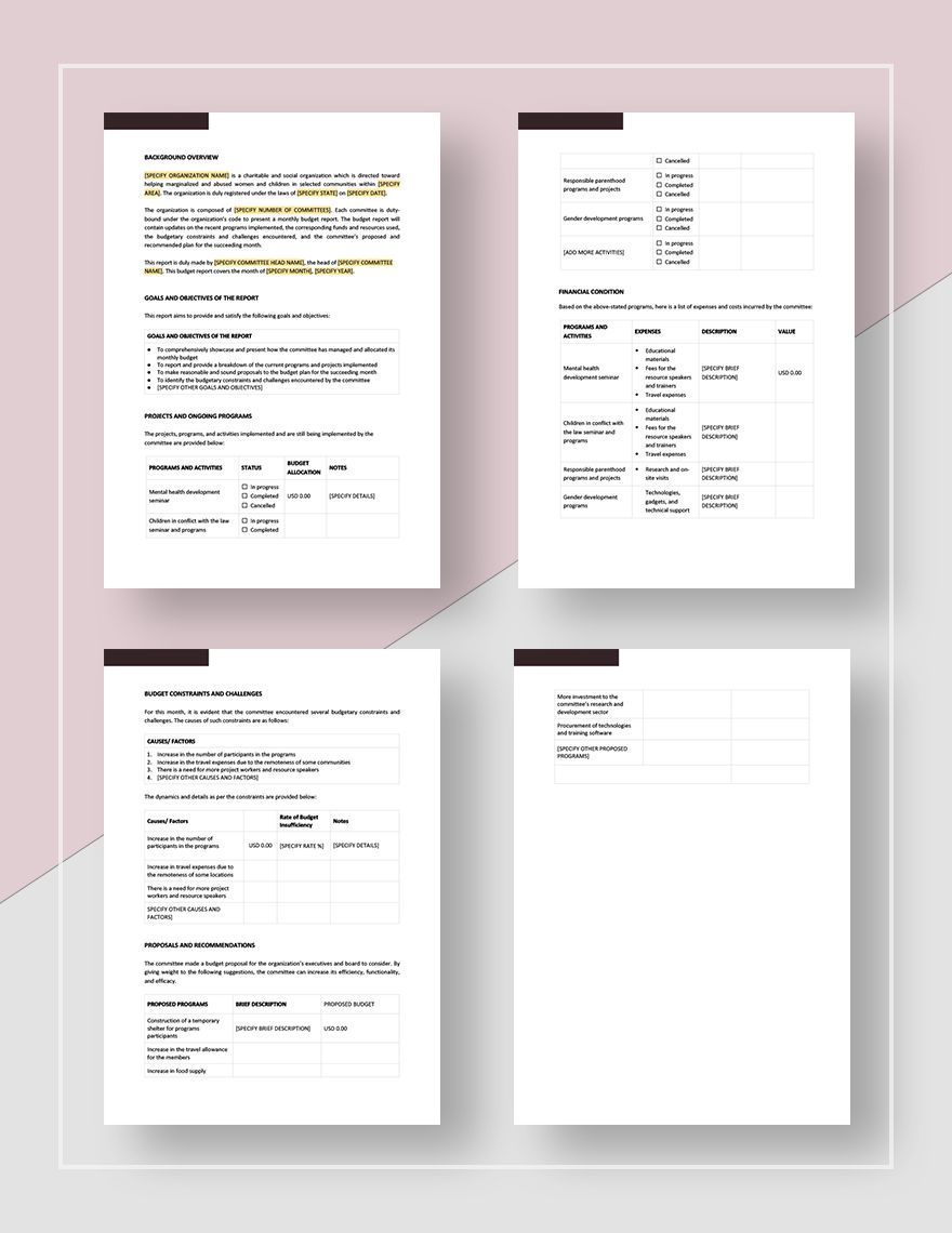 Simple Budget Report Template
