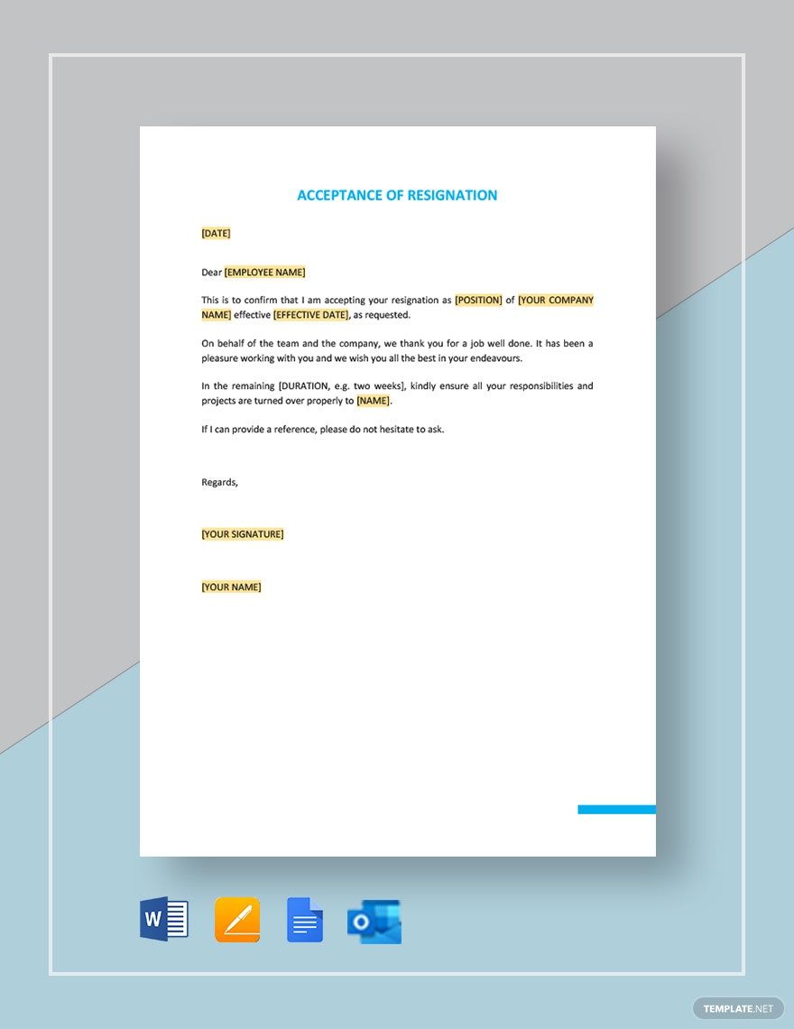 Acceptance of Resignation Template