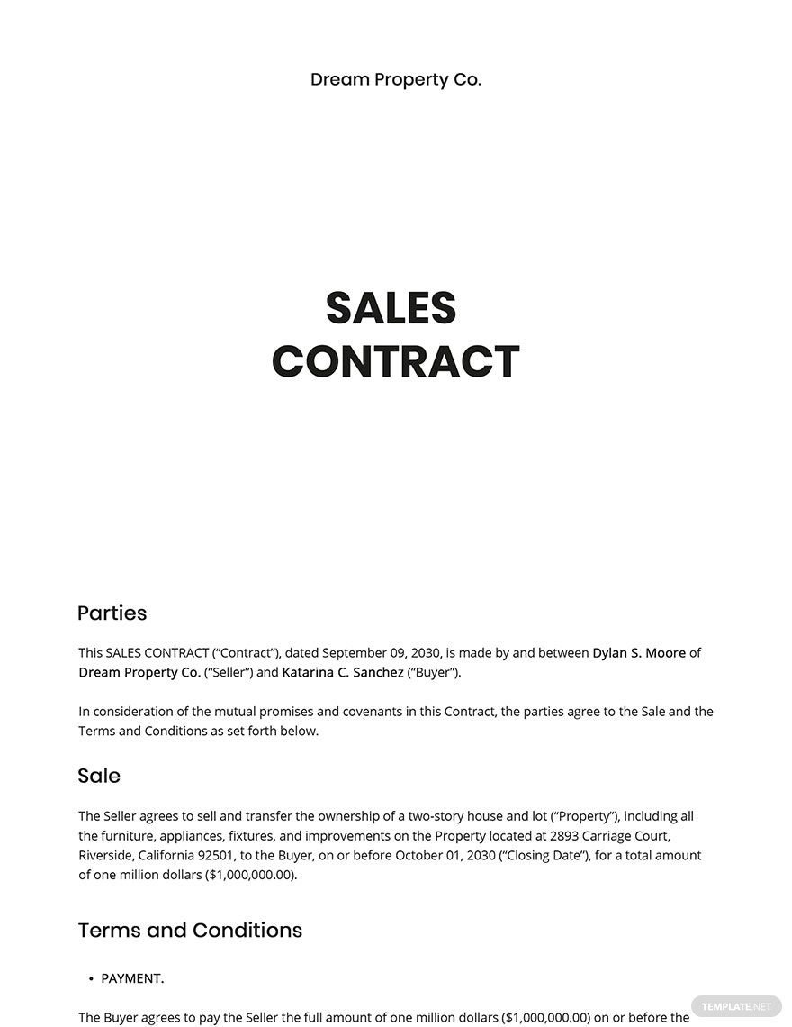 Sample Sales Contract Template