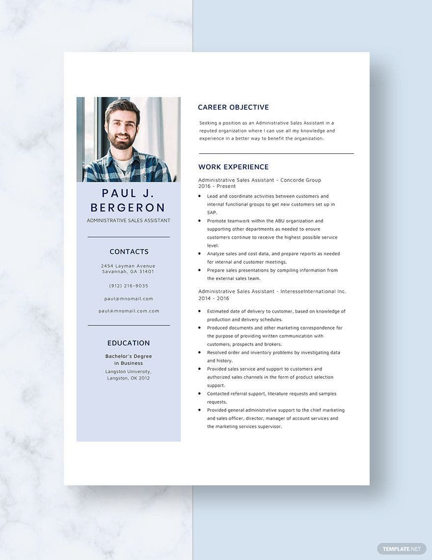 Administrative Sales Assistant Resume Template