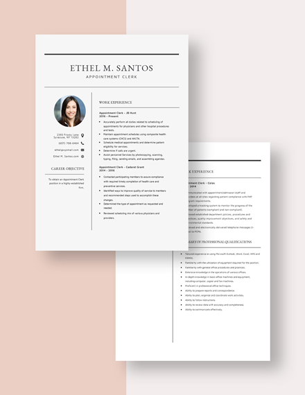 Appointment Clerk Resume Download