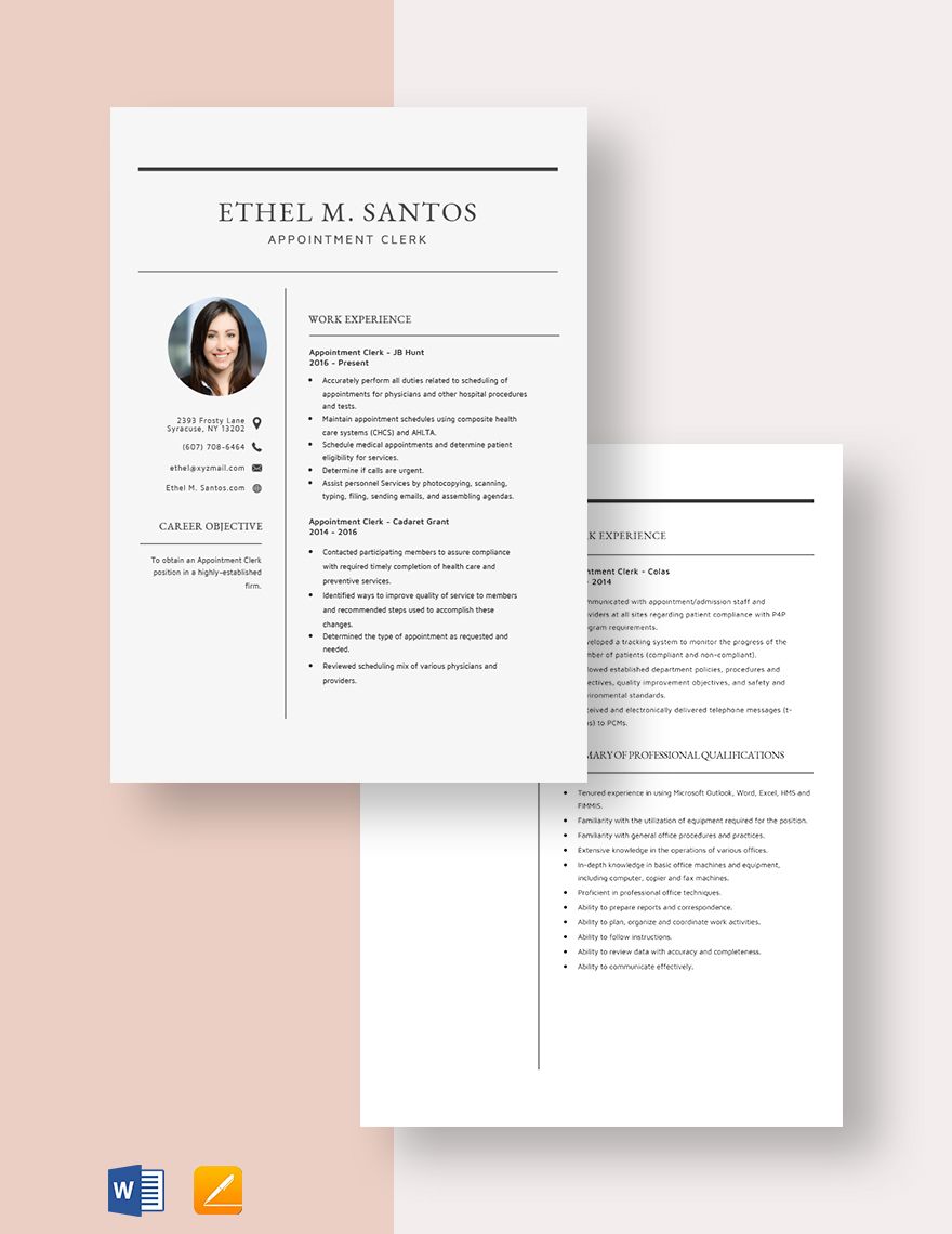 Appointment Clerk Resume