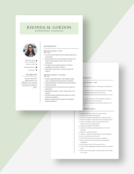 Appointment Scheduler Resume Download